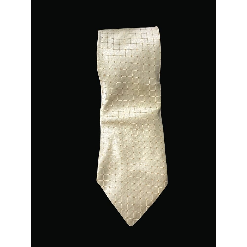 Gold & Ivory Checkered Necktie For Men T01 R